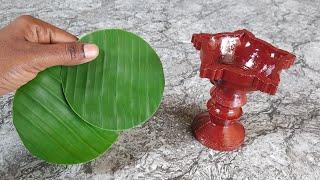 vilakku decoration for Karthigai dheepam/Banana leaf kolam with vilakku for festival   time