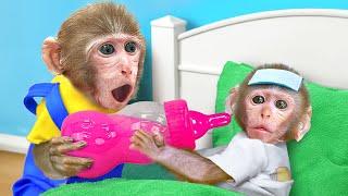 KiKi Monkey pretend Good Brother Take Care of Little Baby by Milk Bottle | KUDO ANIMAL KIKI