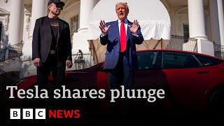 Tesla shares plunge as Elon Musk’s company raises alarm about Trump’s trade tariffs | BBC News