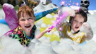 FAiRY vs PiRATE - BUBBLE MAGiC SURPRiSE!!  Adley Niko & a Baby Dino water slide x2 on pirate island