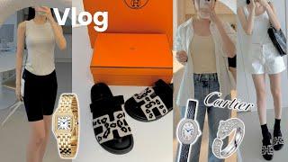 Vlog 드디어 본 까르띠에 드림워치 올해 두 번째 인상 소식  | 에르메스 시프레 레오파드 착화&사이즈팁 |분당 정자동 브런치 맛집 카페 추천 | 룰루레몬 신상 쇼핑