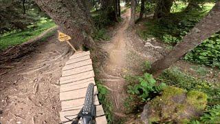 Riding Wallibi (red) at Avoriaz bike park. Morzine MTB