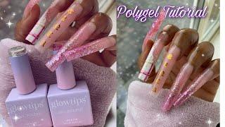 EASY POLYGEL NAILS | PINK PLAID Glitter Ombre | GLOWTIPS OFFICIAL Review | CHRISTMAS NAIL DESIGN