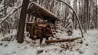 Я строю хижину в лесу. Наконец-то я смог занести печь в свой балаган! Ещё одна стена почти готова!