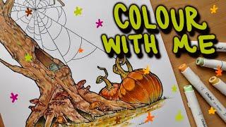 COLOUR WITH ME - using alcohol markers and colour pencils together for a fall illustration