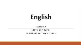 SBOTS Batch 25th Screening Test| English| Section-A | NTS  SBOTS 2022