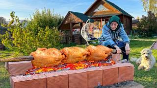 Juicy Grilled Chicken Over a Campfire in the Village! Taste of Nature