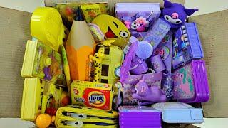 UNBOXING *STATIONERY COLLECTION* PURPLE VS YELLOW (pencil box, eraser, toy collection, pouch!!)