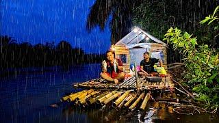 drenched in heavy rain overnight,spent the night on a raft in the middle of the river,netted fish