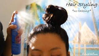 ASMR *HAIR STYLING* (No Talking) Brushing Knots, De-greasing, BIG BUN, LAYING EDGES w. Hair Products