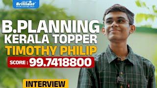 B.Planning Topper Timothy Philip | Score 99.7418800 | An Inspiring Success Journey!