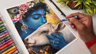 Krishna Drawing,  Oil Pastel Drawing,  Step By Step Tutorial,  Final Part 