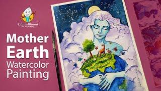 Save Earth Beautiful Watercolor Painting | 2023 | Mother Earth  Video Fantasy Concept Art