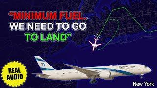 Minimum fuel after go around. El Al Boeing 787 Dreamliner reports minimum fuel at New York. Real ATC