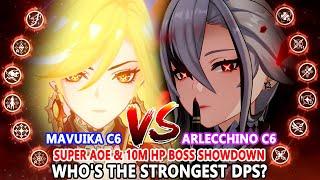 Mavuika C6 vs Arlecchino C6 DPS Showdown : Super AOE & 10M HP Boss | Who's the Strongest DPS?