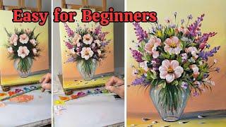 How to Paint a Stunning Flower Vase | Easy Acrylic Floral Painting Tutorial