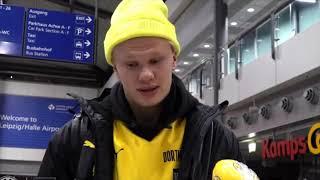 Erling Haaland funny interview repeating "and eh yeah" after Leipzig game