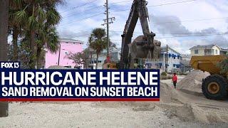 Sand removal starts on Sunset Beach after Hurricane Helene