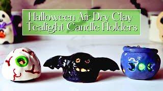 Halloween Air Dry Clay Crafts | Eyeball, Bat & Witch Cauldron Tea light Candle Holders