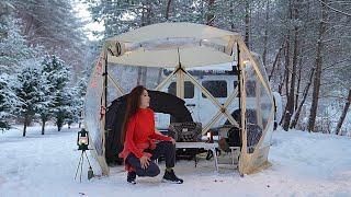 Heavy Snow frozen forest winter greenhouse tent Solo Camping  -16℃