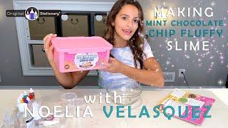 Noe shows us how to make Mint Choc Chip Fluffy Slime with mini ice cream cones!