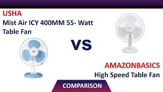  Usha Mist Air ICY 400MM 55 Watt Table Fan Vs AmazonBasics High Speed Table Fan