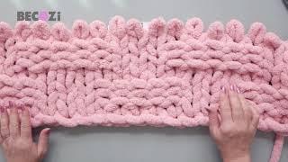 HAND KNIT A CHUNKY CHENILLE BLANKET/BASKET WEAVE