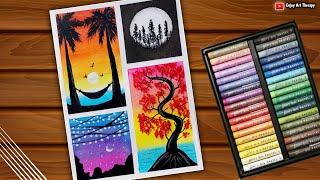 4 Different Types Scenery Drawing Oil Pastels || Scenery Drawing || Oil Pastel Drawing