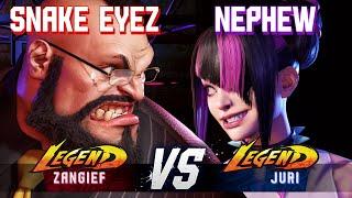 SF6 ▰ SNAKE EYEZ (Zangief) vs NEPHEW (Juri) ▰ High Level Gameplay