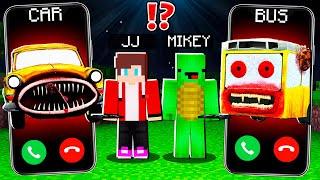 Why Creepy CAR EATER vs BUS EATER CALLING to JJ and MIKEY at 3:00am ? - in Minecraft Maizen