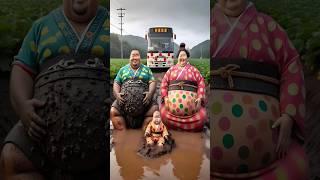 Evolution of cat:Sumo wrestler & woman sitting on dirty road with new bus #cat#cute#love#shorts