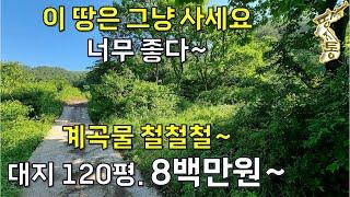 이 땅은 그냥 사세요.너무 좋다~대지 120평 8백만원~계곡물 철철철~전원주택지,산골살이,주말농장,자연인땅[땅지통]