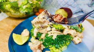 Protein Salad: Bacon, Chicken & Broccoli w/ Addictive Tahini Mayo Dressing