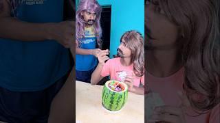 The younger brother hid many biscuits and chocolates inside the watermelon  #shorts #funny #viral