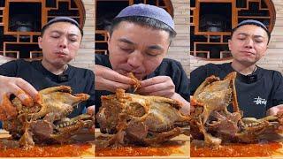 ASMR SPICY GARLIC SAUCE LAMB HEAD MUKBANG