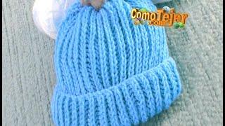 Cómo Tejer Gorro Reversible Elástico 1 Sola Vuelta. Sin Disminuciones. Easy Knit Hat 2 agujas 984