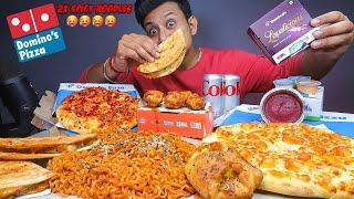 Dominos The 4 Cheese Pizza, 2X Spicy Korean Noodles, Chicken Wings, Taco Mexicana & Red Velvet Cake