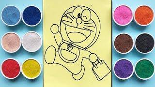 Doraemon sand painting / How to coloring Doraemon go shopping funny / Sand art