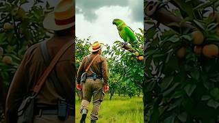 The hunter shoots the parrot  the pigeon saves the parrot #ai #pigeon #parrot #rescue