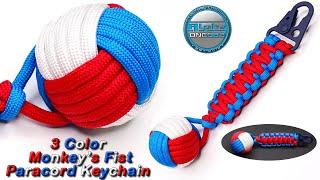 3 Color Monkey's Fist Paracord Keychain King Cobra Knot Tutorial