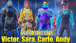 Pubg Mobile victor vs sara vs carlo vs andy Characters | Carlo vs Andy who is Best character In Pubg