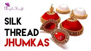 How to make silk thread jhumkas | Beautiful jhumkas | Handmade jewelry | Purple Kraft