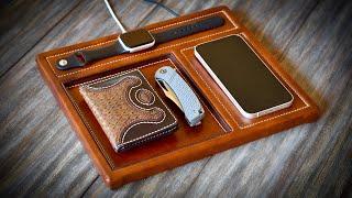 Cutting The Clutter - Making A Leather Wireless Charging Station & Organizer- Leather Craft