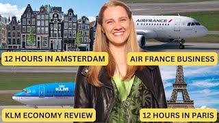 TWO 12 Hour Layovers (Amsterdam & Paris)  KLM Economy & Air France Business Review! #travelwithkids