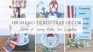 HIGH END TIERED TRAY DECOR UNDER $5/DOLLAR TREE DIYS/FARMHOUSE/NAUTICAL SUMMER DECOR 2024