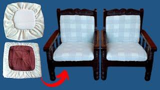 DIY-Box Cushion Cover With Elastic / How To Make Box Cushion Cover For Sofa/Chair