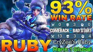 93% Win Rate Ruby Comeback from a Bad Start - Top 1 Global Ruby by CryZee's Ruby. - Mobile Legends