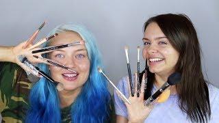 doing our makeup with brushes taped to our fingers ft. Alycia Marie