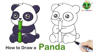 儿童简笔画熊猫 How to Draw a Cute Panda Easy-step by step!Easy Drawings for kids【西瓜宝宝学画画学英语】儿童绘画教程