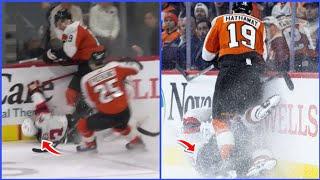 Garnet Hathaway ejected for hit on New Luke Hughes - Luke Hughes freak injury - Flyers vs Devils